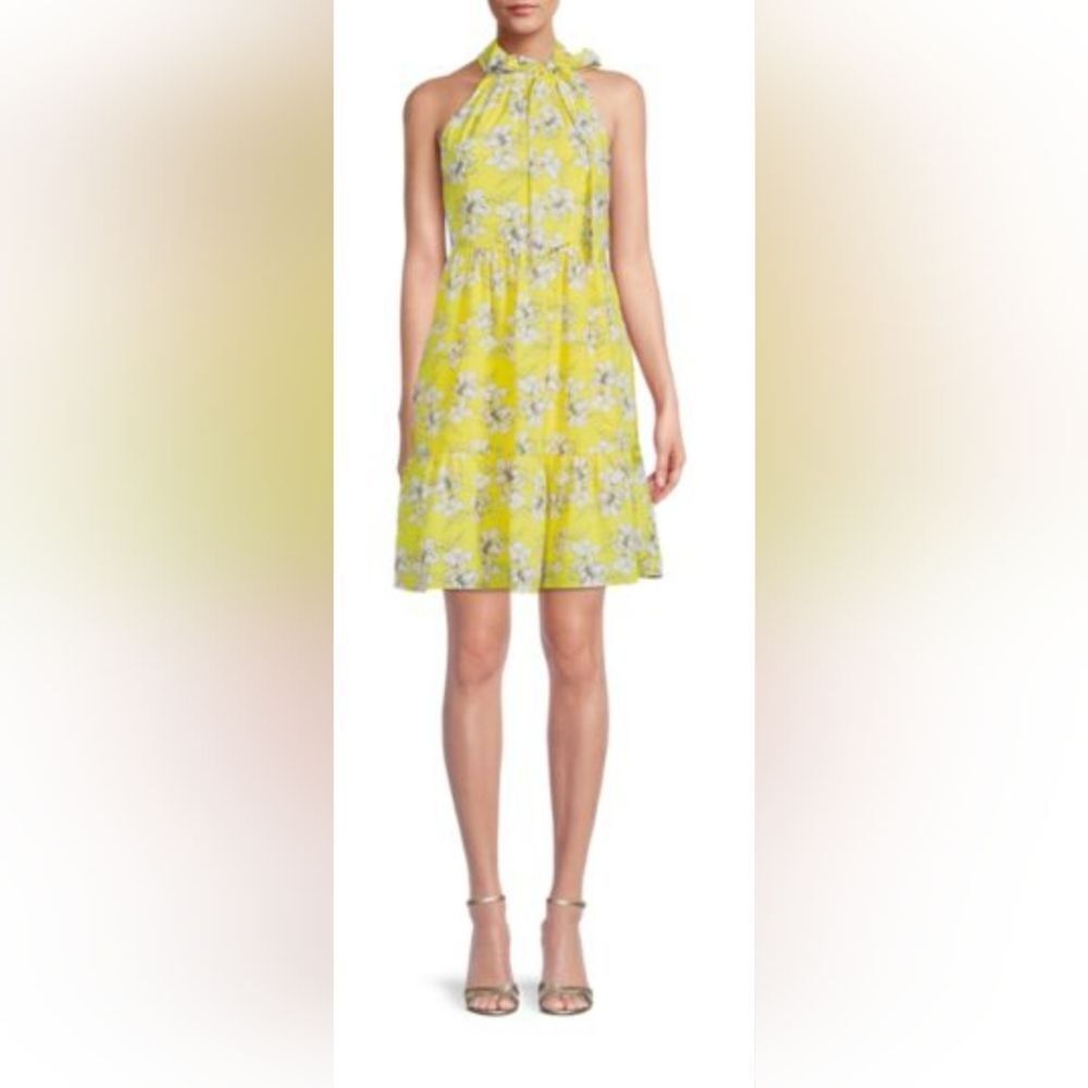 Eliza J Floral Print Trapeze Tiered Dress NWT Size 6 Yellow